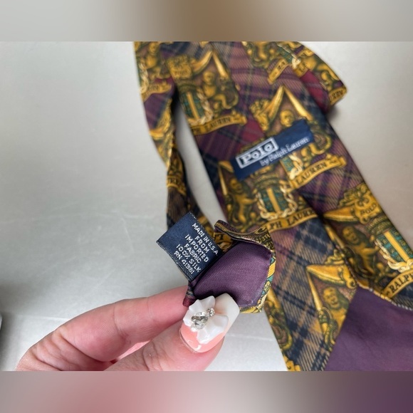 Vintage Polo Ralph Lauren Silk Tie Lions Crest Preppy USA Made - Picture 4 of 5